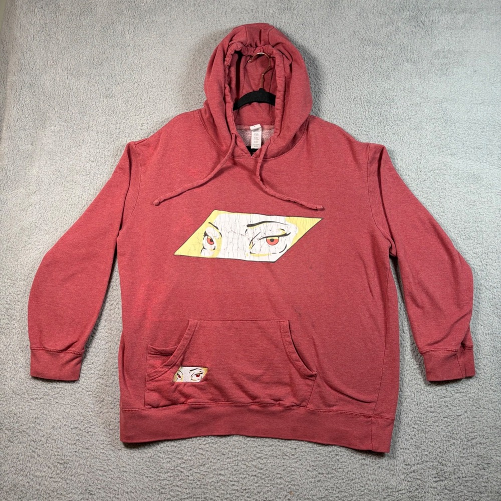 Anime Eyes Hoodie Red Pullover Sweatshirt Embroidered Threadfast Apparel Men 2XL